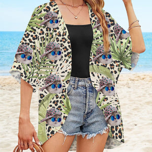 GeckoCustom Custom Cat Photo Leopard Summer Kimono Cover Up N304 889553