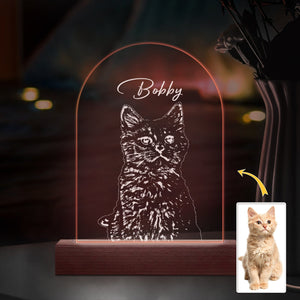GeckoCustom Custom Cat Photo Pencil Drawing With Name For Cat Lovers Acrylic Plaque LED Night Light LM32 893031 Acrylic / 7.9"x4.5"
