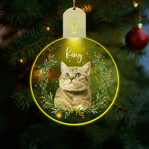 GeckoCustom Custom Cat Photo Wishing You a Purr-fect Christmas with Furry Whiskers and Cozy Paws LED Acrylic Ornament HA75 891845 3 inches