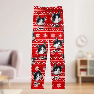 GeckoCustom Custom Cat Photo With Christmas Background Pajamas NA29 889506 For Kid / Only Pants / 3XS