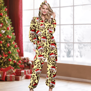 GeckoCustom Custom Cat Photo With Leopard Pattern Onesie Pajamas HO82 893348