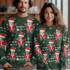 GeckoCustom Custom Face Ho Ho Ho Xmas Santa All-Over-Print Ugly Sweater HO82 893140