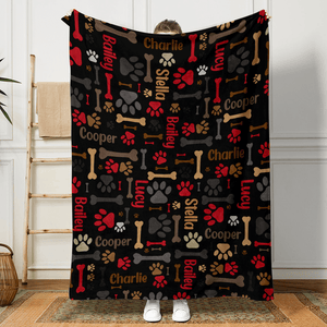 GeckoCustom Custom Name With Paw And Bones Pattern Blanket TA29 889944
