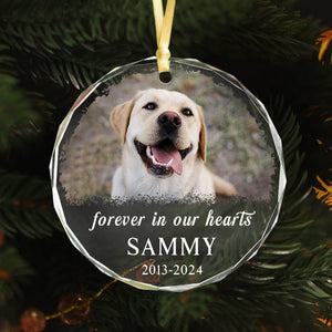 GeckoCustom Custom Photo and Name Dog Memorial Glass Ornament Forever in Our Heart For Dog Lovers HO82 891781 8cm