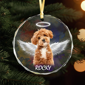 GeckoCustom Custom Photo Angel Dog with Wings Memorial Glass Ornament HA75 891426