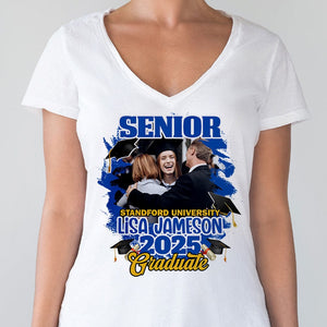 GeckoCustom Custom Photo Congrats Senior Graduation Bright Shirt TA29 890106 Women V-neck / V White / S