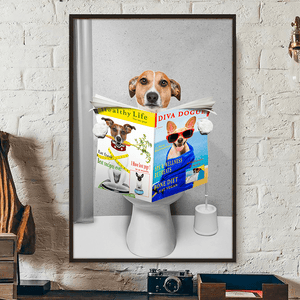 GeckoCustom Custom Photo Dog Cat Read Newspaper In Toilet Poster N304 890210
