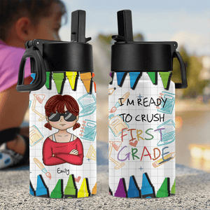 GeckoCustom Custom Photo I'm Ready To Crush Second Grade Back To School Gift Kid Water Bottle With Straw HO82 891348 12 oz