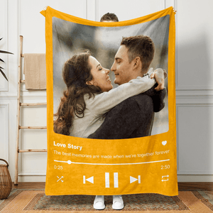 GeckoCustom Custom Photo With Love Song Blanket - Perfect Gift Blanket for Couples, Boyfriend, Girlfriend LM32 893015