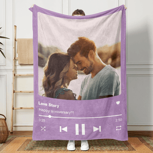 GeckoCustom Custom Photo With Love Song Blanket - Perfect Gift Blanket for Couples, Boyfriend, Girlfriend LM32 893015