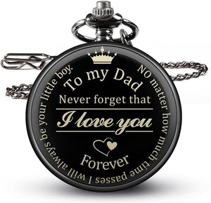 GeckoCustom Fathers Day Dad Gifts from Daughter Son, Birthday Gifts for Dad Grandpa Husband Step Dad Personalized Pocket Watch with Chain Boy