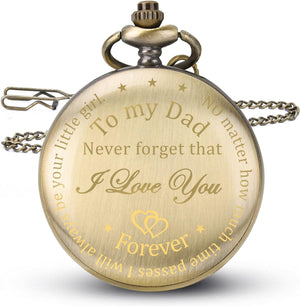 GeckoCustom Fathers Day Dad Gifts from Daughter Son, Birthday Gifts for Dad Grandpa Husband Step Dad Personalized Pocket Watch with Chain Gold