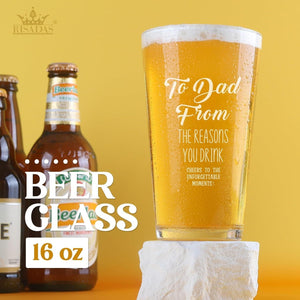 GeckoCustom Fathers Day Dad Gifts - Gifts for Dad, Fathers Day Dad Gifts from Daughter, Wife, Son - Dad Gifts for Fathers Day, Birthday Christmas Funny Gift for Dad, Step Dad, Bonus Dad, Husband, 16 Oz Beer Glass