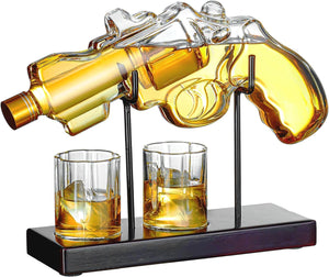 GeckoCustom Gifts for Men Dad, 9 Oz Whiskey Gun Decanter Set with Glasses, Unique Dad Birthday Gift Ideas from Daughter Son, Retirement Bar Stuff Gift for Father Him Brother,Cool Dispenser for Liquor Vodka