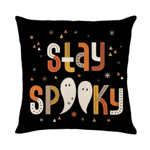 GeckoCustom Halloween Decorations Cushion Cover 45cm Linen Pillow Cover Funny Pumpkin Candy Cobweb Printed Pillow Case Home Decor Pillowcase 22 / 45x45cm
