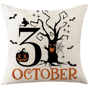 GeckoCustom Halloween Decorations Cushion Cover 45cm Linen Pillow Cover Funny Pumpkin Candy Cobweb Printed Pillow Case Home Decor Pillowcase