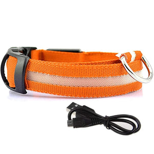 GeckoCustom LED Glowing Dog Collars Rechargeable Waterproof Luminous Collar Adjustable Dog Night Light Collar Pet Dog Safety Necklace Orange usb charging / XS neck 28-40cm