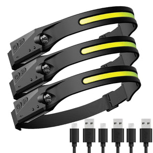 GeckoCustom LED Induction Headlamp Camping Search Light USB Rechargeable 3 PCS