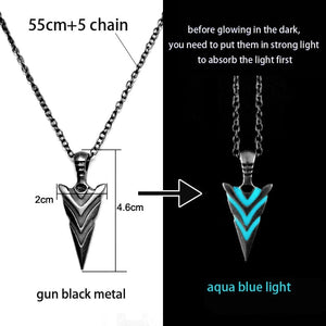 GeckoCustom Luminous Glowing Arrow Pendant Necklace Knight Spear Necklace Glow In The Dark Pike Necklace for Women Men Halloween Gift gun black