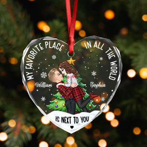 GeckoCustom Personalized Gift My Favorite Place In The World Couple Sideview - Heart Shaped Glass Ornament LM32 891981 8 cm