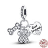 GeckoCustom Pet Paw Print & Bone Dangle Charm Authentic 925 Sterling Silver Bead Fit Original Pandora Bracelet Necklace Jewelry For Women SS597