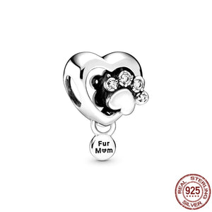 GeckoCustom Pet Paw Print & Bone Dangle Charm Authentic 925 Sterling Silver Bead Fit Original Pandora Bracelet Necklace Jewelry For Women SS73