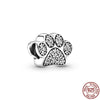 GeckoCustom Pet Paw Print & Bone Dangle Charm Authentic 925 Sterling Silver Bead Fit Original Pandora Bracelet Necklace Jewelry For Women