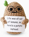 GeckoCustom Positive Crochet Potato Funny Gifts with Positive Card for Cheer Up, Birthday Gifts for Friends Women, Graduation Gifts Potato With Green Shoots