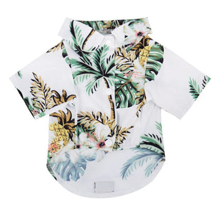 GeckoCustom Summer Dog Clothes Cool Beach Hawaiian Style Dog Cat Shirt Short Sleeve Coconut Tree Printing 2023 New Fashion Gift For Pet White Coconut tree / S