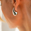 GeckoCustom Vintage Gold Plated Chunky Dome Drop Earrings for Women Glossy Stainless Steel Thick Teardrop Earrings Dupes Lightweight Hoops