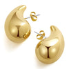 GeckoCustom Vintage Gold Plated Chunky Dome Drop Earrings for Women Glossy Stainless Steel Thick Teardrop Earrings Dupes Lightweight Hoops