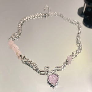 GeckoCustom Y2K Accessories Fashion Peach Heart Water Drop Pendant Necklace Pink Crystal Egirl Sweet Cool Clavicle Chain Aesthetic Jewelry 7