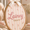 Personalized Pink Stripe Baby Name Hoop, Floral Embroidered Nursery Decor TH10 170435