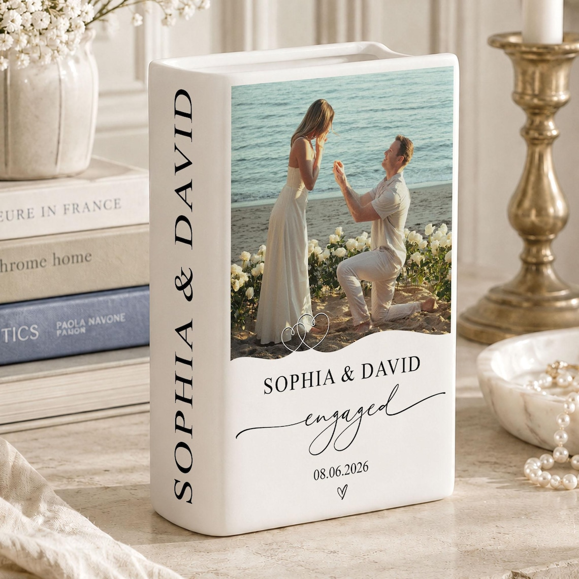 Custom Photo Engaged Day - Personalized Book Vase For Wedding TH10 170811