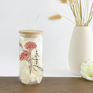 Personalized Birth Flower With Name Glass Can With Lid TH10 896879