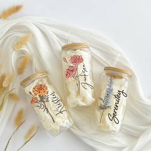 Personalized Birth Flower With Name Glass Can With Lid TH10 896879