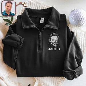 Custom Face Personalized Embroidered Golf Quarter Zip Sweater, Unique Golf Enthusiast Gift, Golfers and Coaches Gift HA75 898630