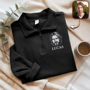 Custom Face Personalized Embroidered Golf Quarter Zip Sweater, Unique Golf Enthusiast Gift, Golfers and Coaches Gift HA75 898630