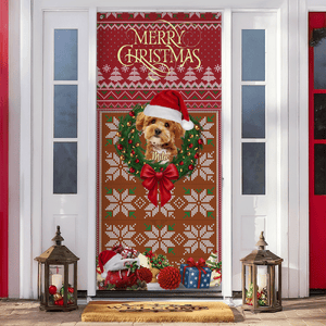 Custom Dog Photo In Wreath Christmas Door Cover Gift For Dog Lovers HO82 900316