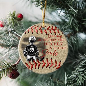 Custom Photo Some Boys Are Just Born With Hockey, Xmas Gift For Hockey Lovers Ceramic Ornament HO82 894980