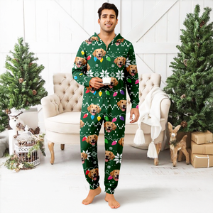 Custom Dog Face Funny Christmas Lights Onesie Pajamas HO82 900390