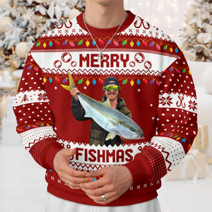 Custom Photo Merry Fishmas Ugly Sweater For Fishing Lovers HO82 900424