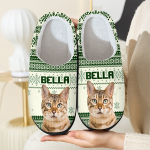 Custom Cat Photo Christmas Slipper For Cat Lovers CH07 896784