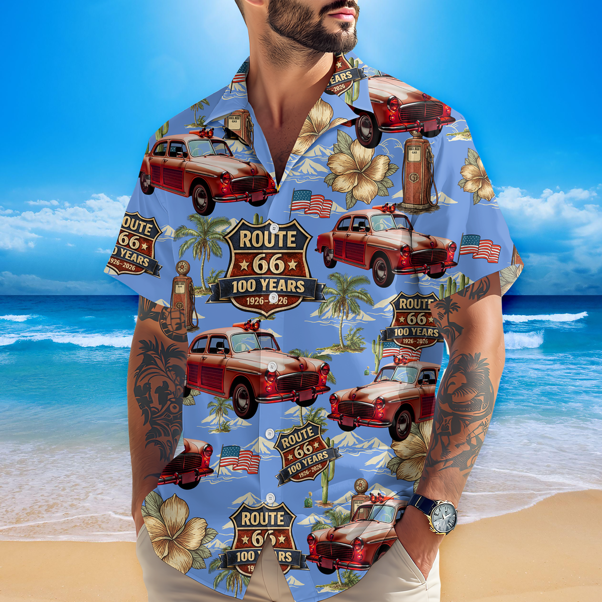 Custom Car Photo 100 Year Of Route 66 1926-2026 Hawaii Shirt CH07 910582