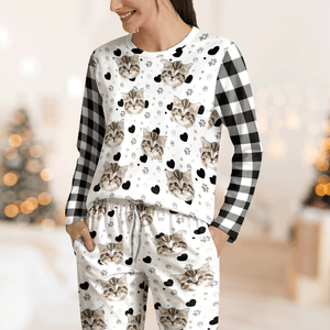Custom Cat Photo Plaid Sleepwear Christmas Gift For Cat Lovers CH07 899648