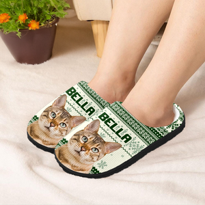 Custom Cat Photo Christmas Slipper For Cat Lovers CH07 896784