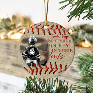 Custom Photo Some Boys Are Just Born With Hockey, Xmas Gift For Hockey Lovers Ceramic Ornament HO82 894980