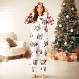 Custom Cat Photo Plaid Onsie Pajamas Christmas Gift For Cat Lovers CH07 899644