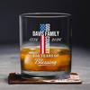Custom Family Name Patriotic American, 250 Years of Blessing God Whiskey Glass LM32 899017