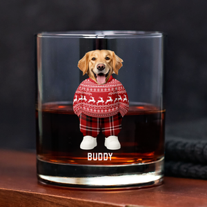 Custom Photo Dog Cat Xmas Clothes Christmas Whiskey Glass CH07 899350